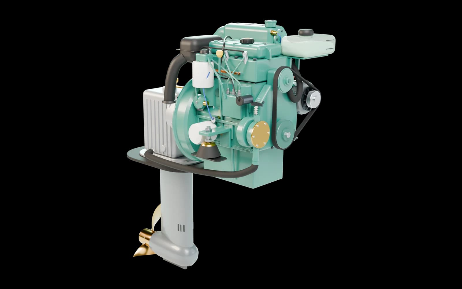 3D model of a Volvo Penta D1-30 marine diesel with saildrive, from D1 Engine Guide